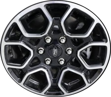 Ford F-150 2021-2023 black machined 18x8.5 aluminum wheels or rims. Hollander part number ALY10340U45/95049, OEM part number ML34-1007-BA.