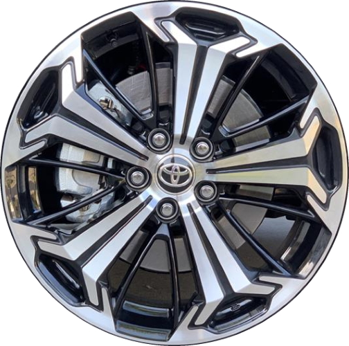 Toyota RAV4 Prime 2021-2024 black machined 19x7.5 aluminum wheels or rims. Hollander part number ALY69179/95057, OEM part number 42611-42590.