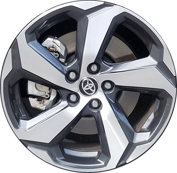 Toyota RAV4 Prime 2021-2024 charcoal machined 18x7 aluminum wheels or rims. Hollander part number ALY75242U30/96515AHH, OEM part number 4261142580.