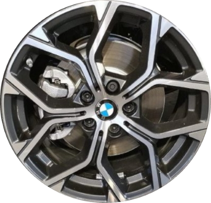 BMW X1 2020-2022, X2 2023 charcoal machined 18x7.5 aluminum wheels or rims. Hollander part number ALY86573, OEM part number 36106883002.