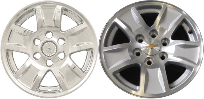 Chevrolet Silverado 1500 2014-2018, Chevrolet Silverado 1500 LD 2019 Chevrolet Suburban 1500 2015-2019, Chevrolet Tahoe 2015-2019 Chrome, 5 Spoke, Plastic Hubcaps, Wheel Covers, Wheel Skins, Imposters. Fits 17 Inch Alloy Wheel Pictured to Right. Part Number IMP-390X/7565PC.