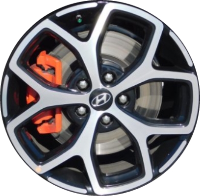 Hyundai Veloster 2019-2020 black machined 18x7.5 aluminum wheels or rims. Hollander part number ALY70956, OEM part number 52910-K9000.