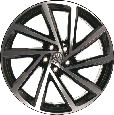 Volkswagen Golf 2019 black machined 19x8 aluminum wheels or rims. Hollander part number ALY70053, OEM part number 5G0601025DBFZZ.