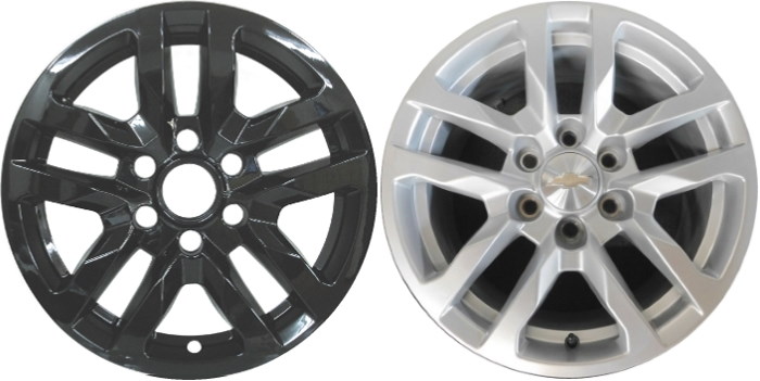 Chevrolet Silverado 1500 2019-2021, Chevrolet Silverado 1500 LTD 2022, Chevrolet Suburban 2021-2024, Chevrolet Tahoe 2021-2024 Black, 10 Spoke, Plastic Hubcaps, Wheel Covers, Wheel Skins, Imposters. Fits 18 Inch Alloy Wheel Pictured to Right. Part Number IMP-432BLK/8019GB.
