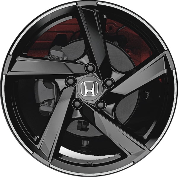 Honda Civic 2021-2024 powder coat black w/ machined outer edge 18x8 aluminum wheels or rims. Hollander part number 10394, OEM part number 08W18-TBA-100B.