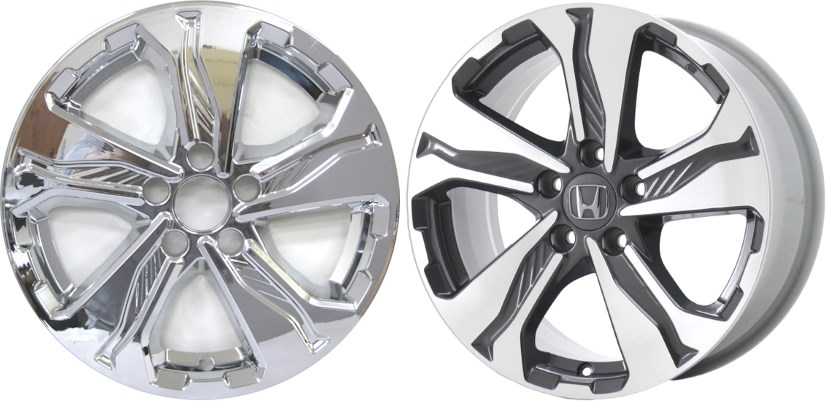 Honda CR-V 2017-2022 Chrome, 5 Spoke, Plastic Hubcaps, Wheel Covers, Wheel Skins, Imposters. ONLY Fits 17 Inch Alloy Wheel Pictured. Part Number IMP-7646PC.
