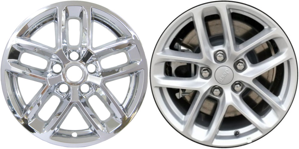 Jeep Grand Cherokee 2022-2024, Jeep Grand Cherokee L 2021-2024 Chrome, 10 Spoke, Plastic Hubcaps, Wheel Covers, Wheel Skins, Imposters. Fits 18 Inch Alloy Wheel Pictured to Right. Part Number IMP-8021PC.