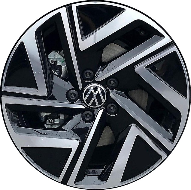 Volkswagen Jetta 2022-2024 black machined 17x7 aluminum wheels or rims. Hollander part number ALY69658, OEM part number 5GM601025AFFZZ.
