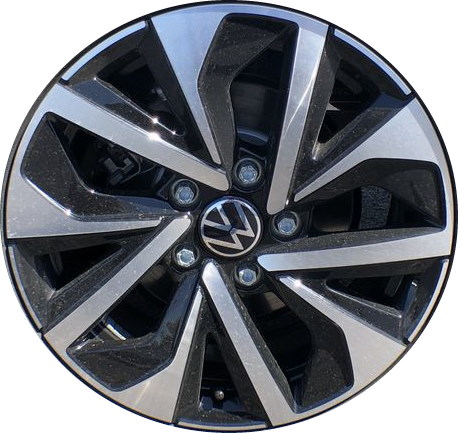 Volkswagen Jetta 2022-2024 black machined 16x6.5 aluminum wheels or rims. Hollander part number ALY69655, OEM part number 5GM601025ADFZZ.