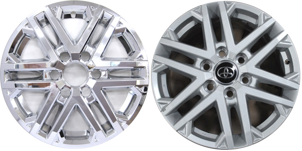 Toyota Sequoia 2023-2024, Toyota Tundra 2022-2024 Chrome, 12 Spoke, Plastic Hubcaps, Wheel Covers, Wheel Skins, Imposters. Fits 18 Inch Alloy Wheel Pictured to Right. Part Number IMP-8122PC.