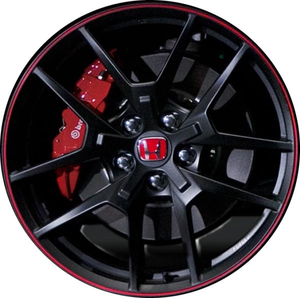 Honda Civic 2021-2022 powder coat black w/ red lip 20x8.5 aluminum wheels or rims. Hollander part number 63692, OEM part number 42700TGHAA2.