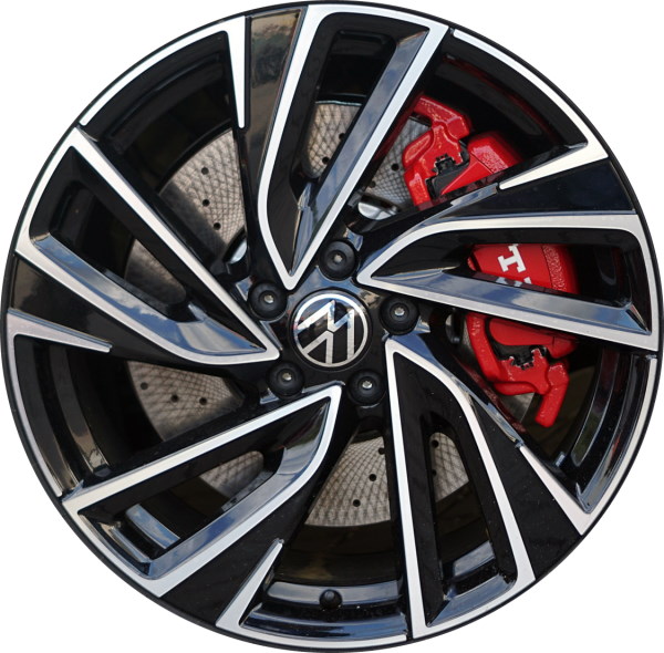 Volkswagen Golf 2022-2024 black machined 19x8 aluminum wheels or rims. Hollander part number 70088, OEM part number 5H0601025RFZZ.