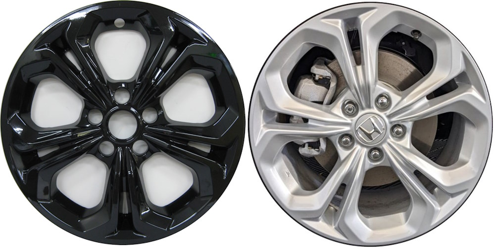 Honda Accord 2023-2024 Black, 5 Double Spoke, Plastic Hubcaps, Wheel Covers, Wheel Skins, Imposters. Fits 17 Inch Alloy Wheel Pictured to Right. Part Number IMP-7723GB.