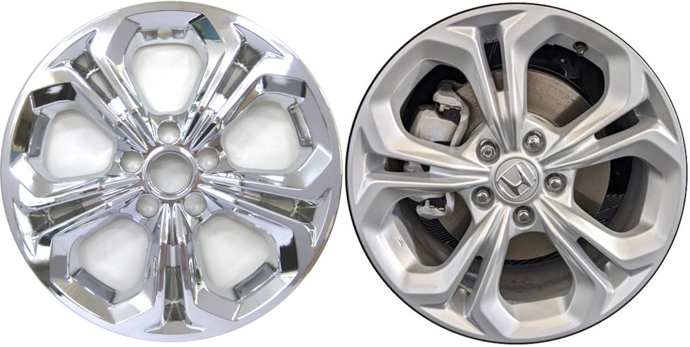 Honda Accord 2023-2024 Chrome, 5 Double Spoke, Plastic Hubcaps, Wheel Covers, Wheel Skins, Imposters. Fits 17 Inch Alloy Wheel Pictured to Right. Part Number IMP-7723PC.
