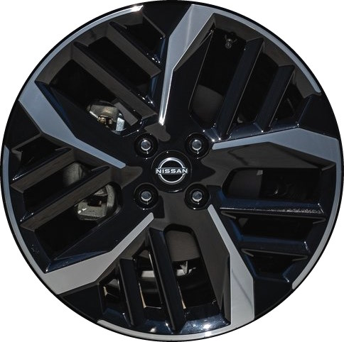 Nissan Versa 2023-2024 black machined 17x6.5 aluminum wheels or rims. Hollander part number ALY62868, OEM part number 403006EM3A.