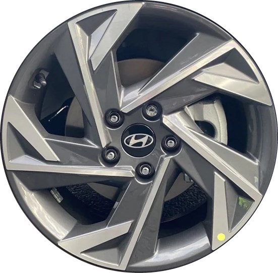 Hyundai Elantra 2024 charcoal machined 17x7 aluminum wheels or rims. Hollander part number ALYELAN1724, OEM part number Not Yet Known.