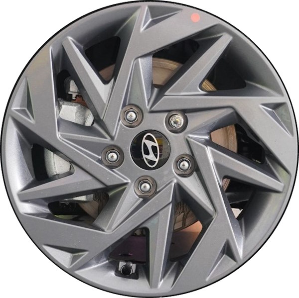 Hyundai Elantra 2024 powder coat grey 16x6.5 aluminum wheels or rims. Hollander part number ALYELAN1624, OEM part number Not Yet Known.