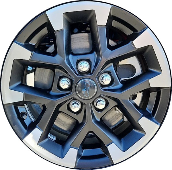 Jeep Gladiator‎ 2024, Wrangler 2024, Wrangler 4xe 2024, black machined 17x7.5 aluminum wheels or rims. Hollander part number ALY95732, OEM part number Not Yet Known.