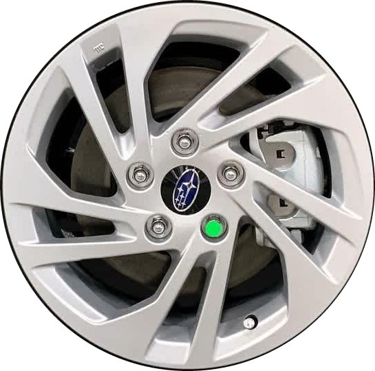 Subaru Impreza 2024 dark grey machined 16x6.5 aluminum wheels or rims. Hollander part number ALYIMPREZ24, OEM part number 28111FN020.