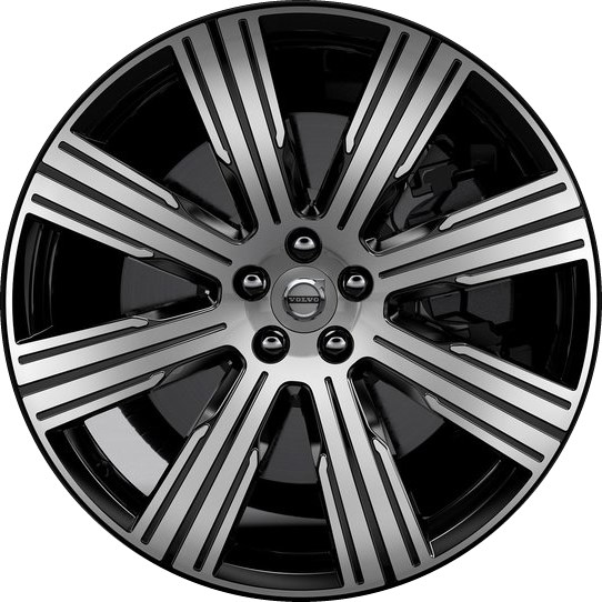 Volvo XC90 2019-2022 black machined 21x9 aluminum wheels or rims. Hollander part number ALY70489, OEM part number 316802180.