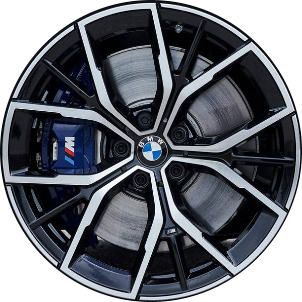 BMW 530e 2021-2023, 530i 2021-2023, 540i 2021-2023, M550i 2021-2023 black machined or powder coat black 19x8 aluminum wheels or rims. Hollander part number 86165U/95153, OEM part number 36118747234, 36118747405.