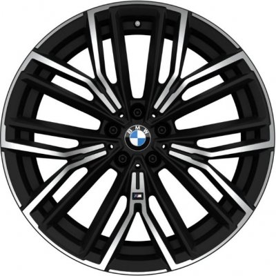 BMW 530e 2021-2023, 530i 2021-2023, 540i 2021-2023, M550i 2021-2023 black machined 20x8 aluminum wheels or rims. Hollander part number 86160/95128, OEM part number 36118747236.