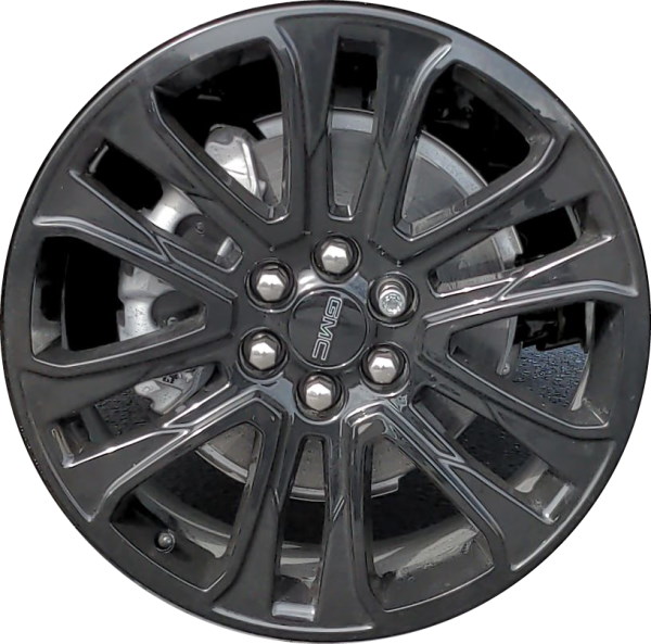GMC Acadia 2022-2023 powder coat black 20x8 aluminum wheels or rims. Hollander part number ALY5800U45, OEM part number 85112282.