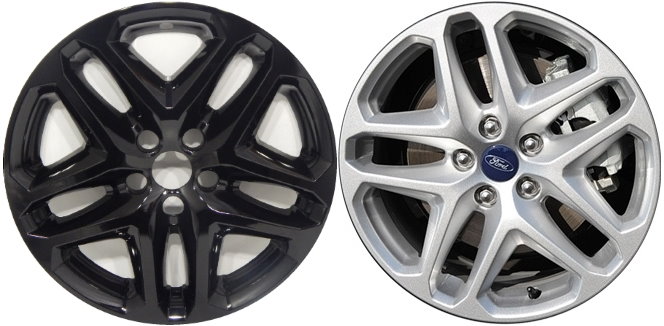 Ford Fusion 2013-2016 Black Painted, 10 Spoke, Plastic Hubcaps, Wheel Covers, Wheel Skins, Imposters. Fits 17 Inch Alloy Wheel Pictured to Right. Part Number IMP-372BLK/766GB.