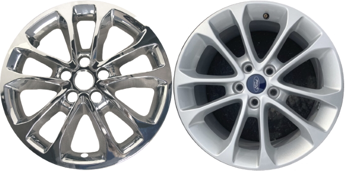 Ford Fusion 2019-2020 Chrome, 10 Spoke, Plastic Hubcaps, Wheel Covers, Wheel Skins, Imposters. Fits 17 Inch Alloy Wheel Pictured to Right. Part Number IMP-471X/769PC.