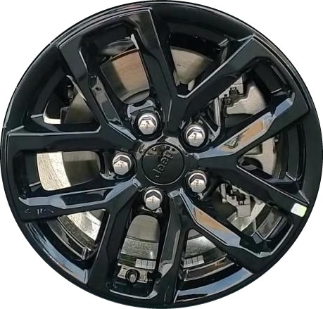 Jeep Gladiator 2022-2023 powder coat black 17x7.5 aluminum wheels or rims. Hollander part number ALY9301, OEM part number 4755566AA.