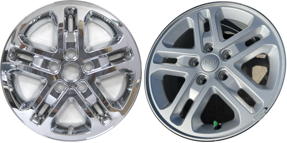 Jeep Grand Cherokee 2022-2024, Grand Cherokee L 2021-2023 Chrome, 10 Spoke, Plastic Hubcaps, Wheel Covers, Wheel Skins, Imposters. Fits 17 Inch Alloy Wheel Pictured to Right. Part Number IMP-7822PC.