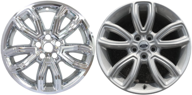 Ford Explorer 2020-2022 Chrome, 10 Spoke, Plastic Hubcaps, Wheel Covers, Wheel Skins, Imposters. Fits 18 Inch Alloy Wheel Pictured to Right. Part Number IMP-468X/8120PC.