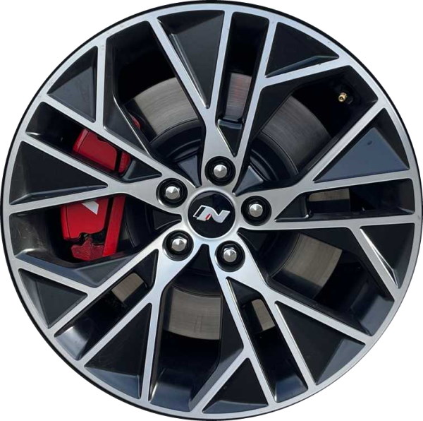 Hyundai Elantra 2021-2023 black machined 19x8 aluminum wheels or rims. Hollander part number ALY70769, OEM part number 52910-IB000.