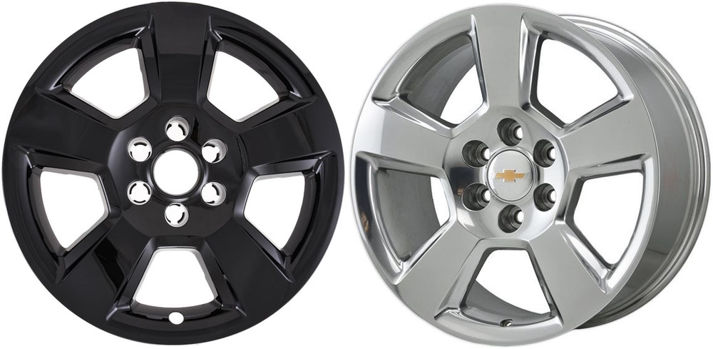 Chevrolet Silverado 1500 2014-2018, Chevrolet Silverado 1500 LD 2019, Chevrolet Suburban 1500 2015-2020, Chevrolet Tahoe 2015-2020 Black, 5 Double Spoke, Plastic Hubcaps, Wheel Covers, Wheel Skins, Imposters. Fits 18 Inch Alloy Wheel Pictured to Right. Part Number IMP-490BLK.