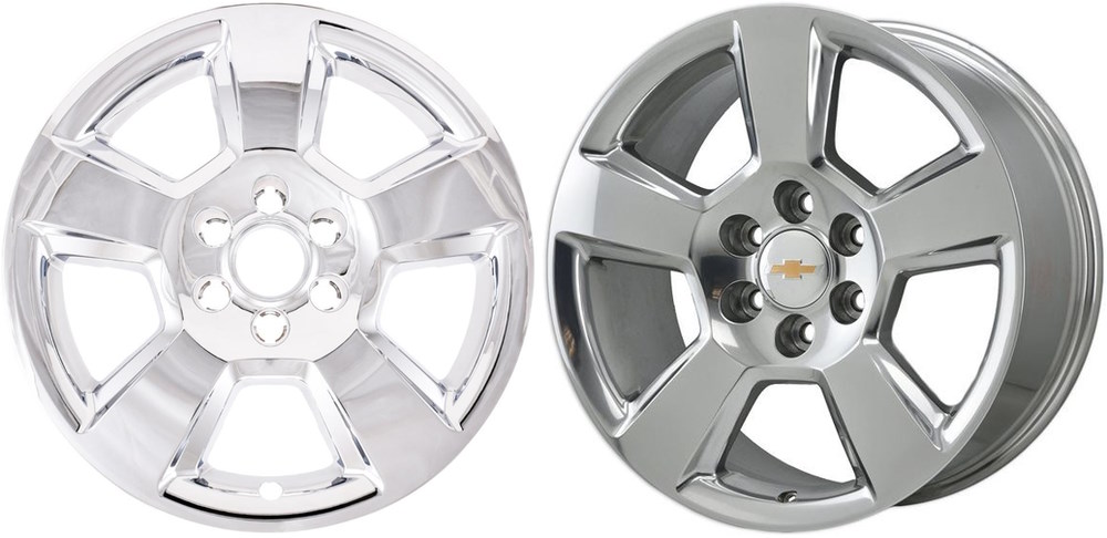 Chevrolet Silverado 1500 2014-2018, Chevrolet Silverado 1500 LD 2019, Chevrolet Suburban 1500 2015-2020, Chevrolet Tahoe 2015-2020 Chrome, 5 Double Spoke, Plastic Hubcaps, Wheel Covers, Wheel Skins, Imposters. Fits 18 Inch Alloy Wheel Pictured to Right. Part Number IMP-490X.