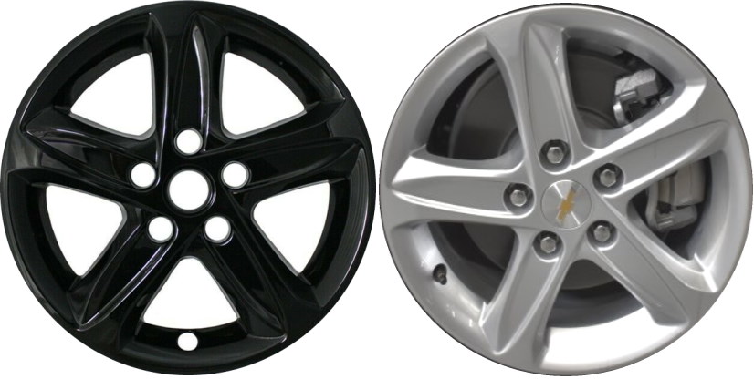 Chevrolet Malibu 2019-2024 Black, 5 Spoke, Plastic Hubcaps, Wheel Covers, Wheel Skins, Imposters. Fits 16 Inch Alloy Wheel Pictured to Right. Part Number IMP-464BLK.