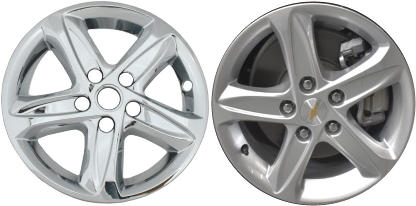 Chevrolet Malibu 2019-2024 Chrome, 5 Spoke, Plastic Hubcaps, Wheel Covers, Wheel Skins, Imposters. Fits 16 Inch Alloy Wheel Pictured to Right. Part Number IMP-464X.