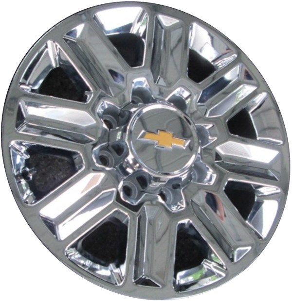 Chevrolet Silverado 2500 2024, Silverado 3500 SRW 2024 polished 20x8.5 aluminum wheels or rims. Hollander part number ALYSILVHDU85, OEM part number.