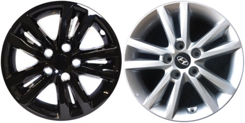Hyundai Sonata 2015-2017 Black Painted, 10 Spoke, Plastic Hubcaps, Wheel Covers, Wheel Skins, Imposters. Fits 16 Inch Alloy Wheel Pictured to Right. Part Number IMP-453BLK.