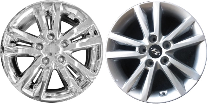 Hyundai Sonata 2015-2017 Chrome, 10 Spoke, Plastic Hubcaps, Wheel Covers, Wheel Skins, Imposters. Fits 16 Inch Alloy Wheel Pictured to Right. Part Number IMP-453X.
