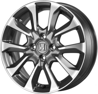 Honda Fit 2015-2020 charcoal machined 16x6 aluminum wheels or rims. Hollander part number ALY64072.LC98, OEM part number 08W16T5A100.