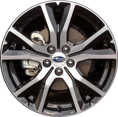 Subaru Impreza 2017-2019 black machined 17x7 aluminum wheels or rims. Hollander part number ALY68847U45, OEM part number 28111FL14A.