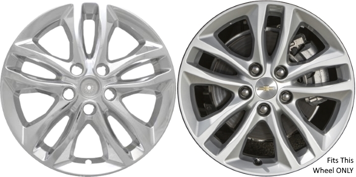 Chevrolet Malibu 2016-2018 Chrome, 10 Spoke, Plastic Hubcaps, Wheel Covers, Wheel Skins, Imposters. ONLY Fits 17 Inch Alloy Wheel Pictured. Part Number IMP-406X/7571PC.
