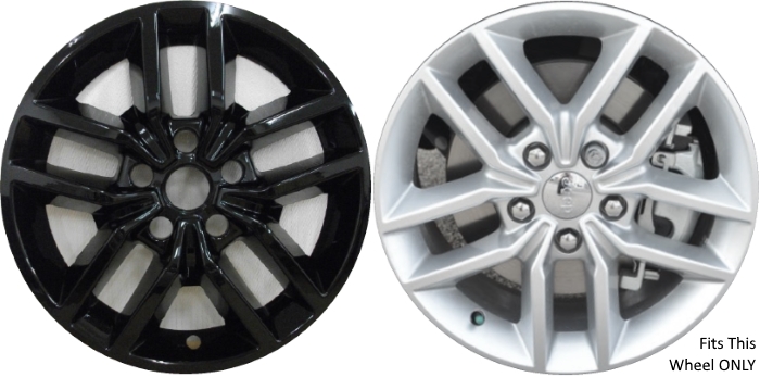 Jeep Grand Cherokee 2017-2018 Black Painted, 10 Spoke, Plastic Hubcaps, Wheel Covers, Wheel Skins, Imposters. ONLY Fits 18 Inch Alloy Wheel Pictured. Part Number IMP-425BLK/8918GB.