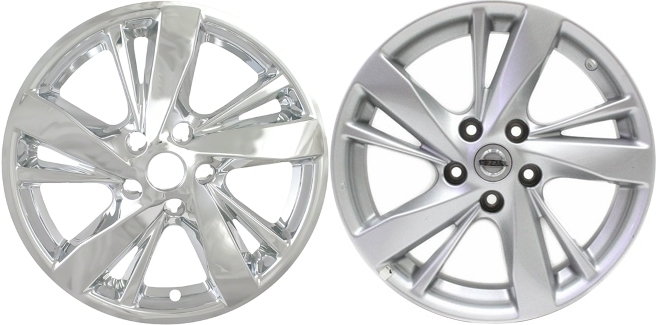 Nissan Altima 2013-2015 Chrome, 5 Double Spoke, Plastic Hubcaps, Wheel Covers, Wheel Skins, Imposters. Fits 17 Inch Alloy Wheel Pictured to Right. Part Number IMP-378X.