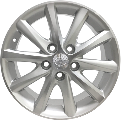 Toyota Camry 2010-2011 powder coat silver 16x6.5 aluminum wheels or rims. Hollander part number ALY69565U20, OEM part number 4261106640, 4261133680, 4261A06010, 4261A06020.