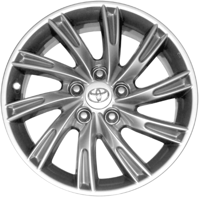 Toyota Camry 2011-2014 powder coat hyper silver 17x7 aluminum wheels or rims. Hollander part number ALY75206, OEM part number PT758-03110.