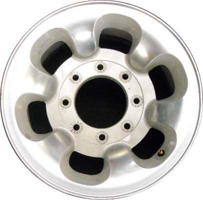 Ford F-250 1999-2000, F-350 SRW 1999-2000 silver machined 16x7 aluminum wheels or rims. Hollander part number 3407U10, OEM part number F81Z1007AA.