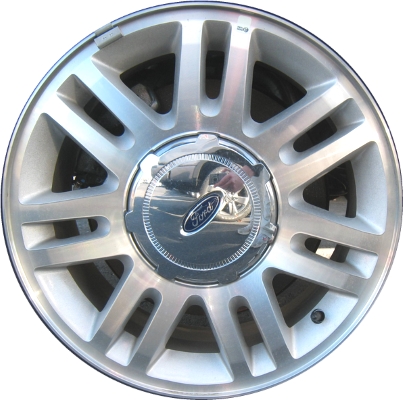 Ford F-150 2009-2014 silver machined 18x7.5 aluminum wheels or rims. Hollander part number ALY3784U10, OEM part number 9L3Z1007D, AL3Z1007F.