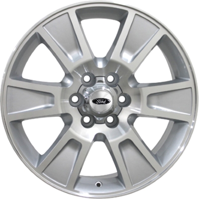 Ford F-150 2009-2014 silver machined 20x8.5 aluminum wheels or rims. Hollander part number ALY3787U10, OEM part number AL3Z1007G, 9L3Z1007E.